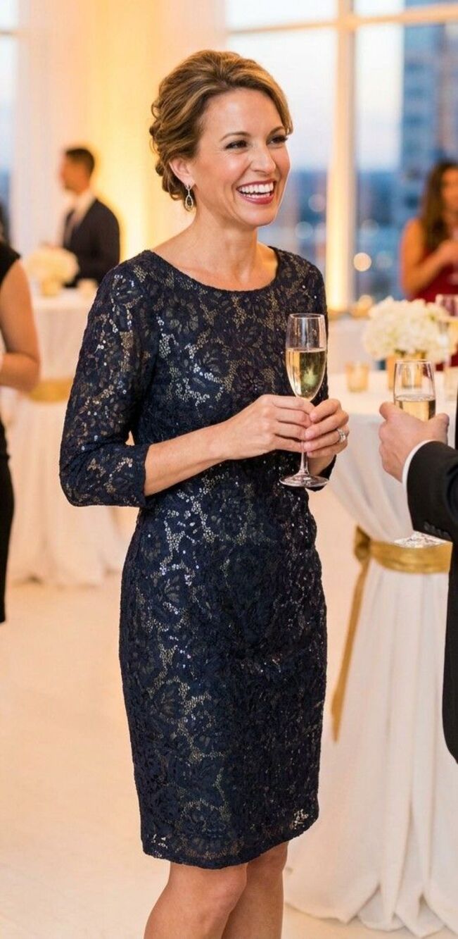 Scarlett Black Sequin 3/4 Lace Sleeve Cocktail Dress Size 16 V Neck